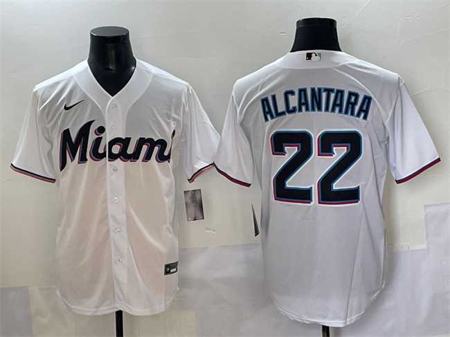 Mens Miami Marlins #22 Sandy Alcantara White Cool Base Stitched Jersey->miami marlins->MLB Jersey